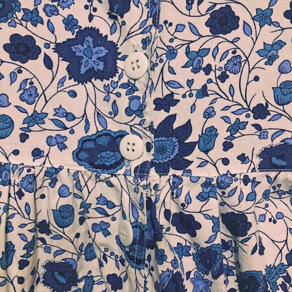 90s Ashleigh Morgan Floral Cotton Jumpsuit M Blue White Pockets Cropped Cuffed - Picture 4 of 10